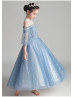 Beaded Blue Star Tulle Dreamy Flower Girl Dress
